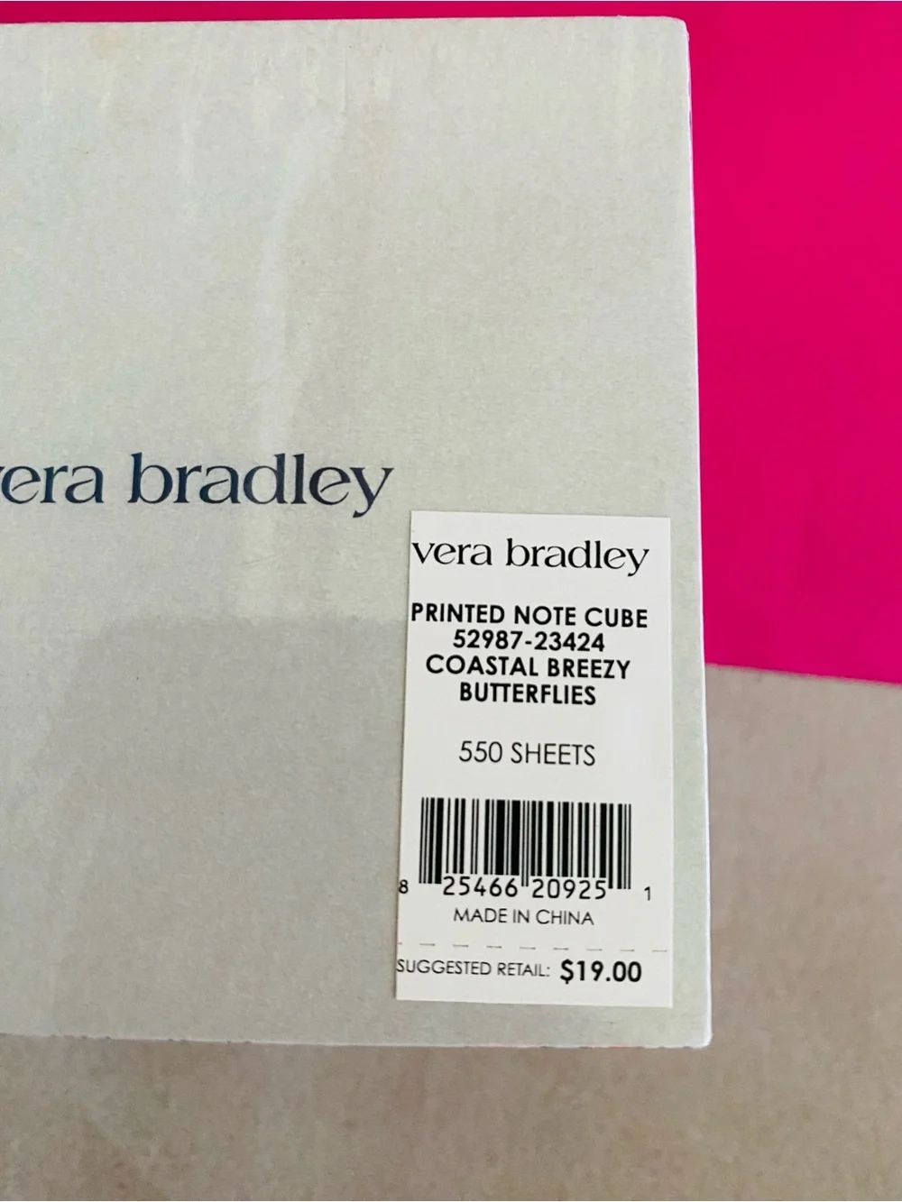 Vera Bradley Printed Note Cube NWT Coastal Breezy Butterfly